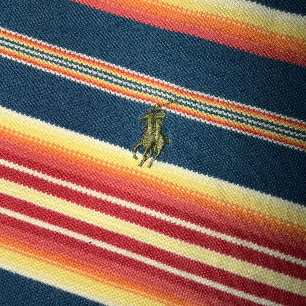 Polo Ralph Lauren Mens Size XL Blue Yellow Orange Stripe Short Sleeve Polo Shirt